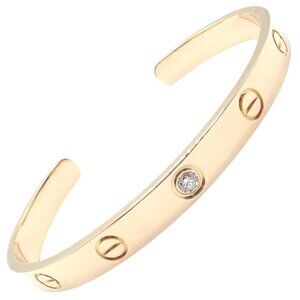 Authentic! Cartier 18k Yellow Gold Diamond Love Cuff Open Bracelet Size 17